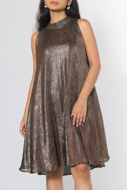 Metallic Cold Shoulder Dress
