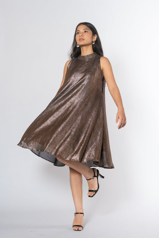 Metallic Cold Shoulder Dress