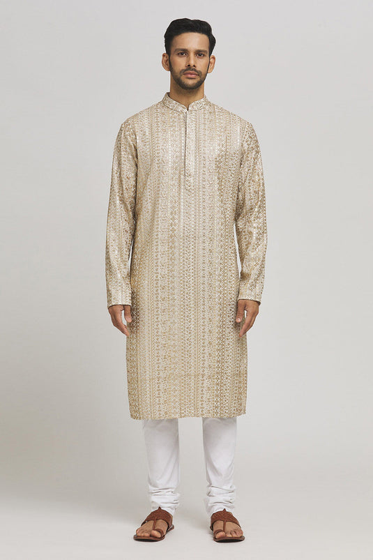Rajaji Embroidered Cotton Kurta & Churidar Set