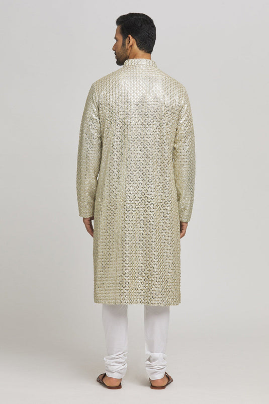 Swarna Embroidered Cotton Kurta & Churidar Set