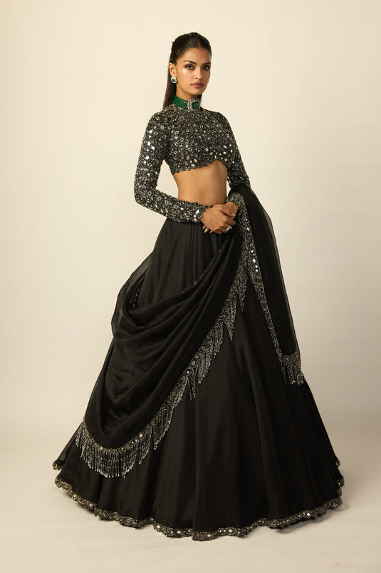 Black Tassel Dupatta Lehenga Set