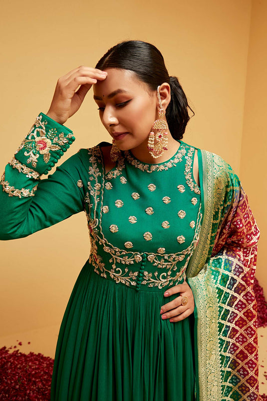 Green traditional anarkali set