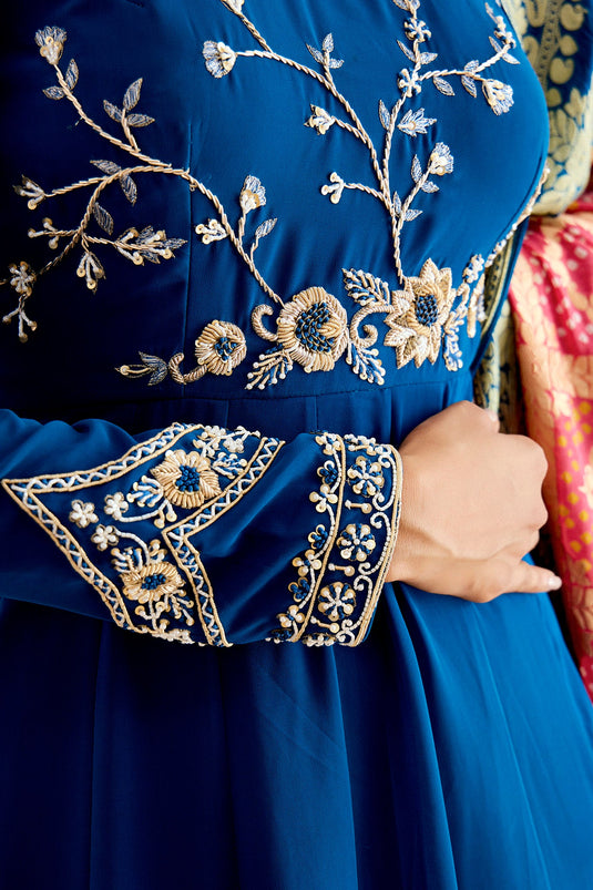 TEAL ANARKALI WITH BANDHANI BANARASEE DUPATTA