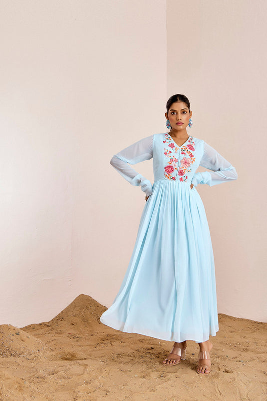 BLUE THREAD WORK DRESS