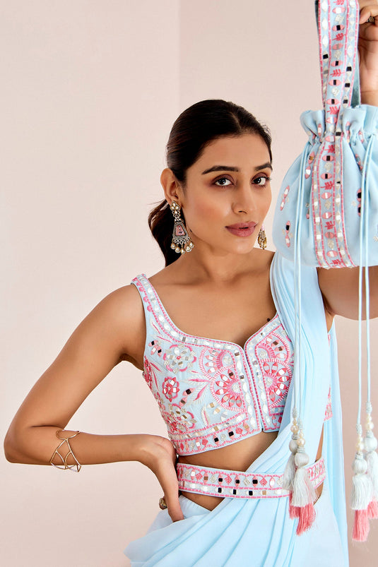 LIGHT BLUE PRE DRAPE SAREES
