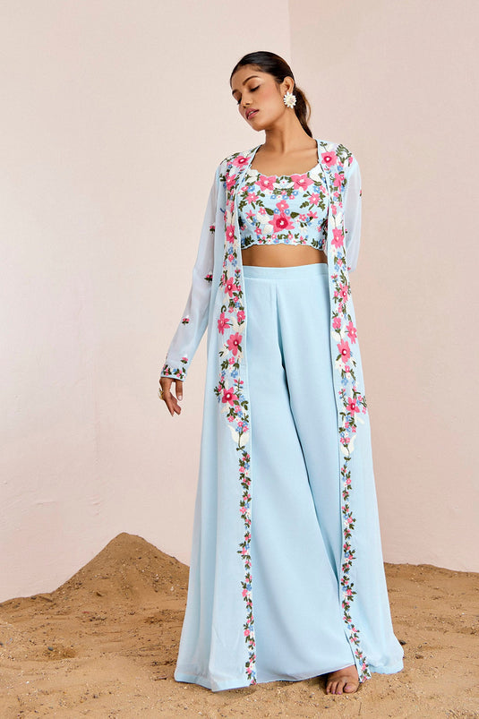 LIGHT BLUE THREE PIECE JACKET SET