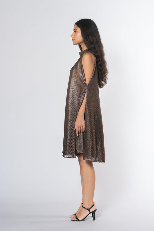 Metallic Cold Shoulder Dress