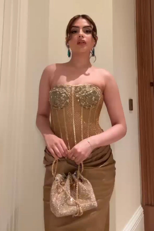 Muskan Chanana in Gilded Gold Gown