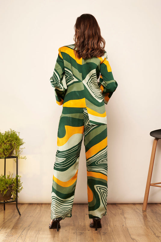 Light Green/Yellow Printed Asymmetric Blazer