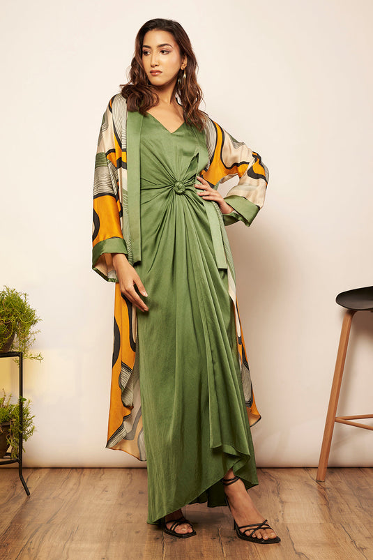 Green Satin Knotted Dress