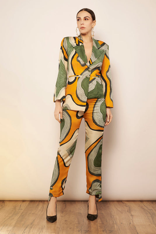 Ivory/Yellow Asymmetrical Hem Pants