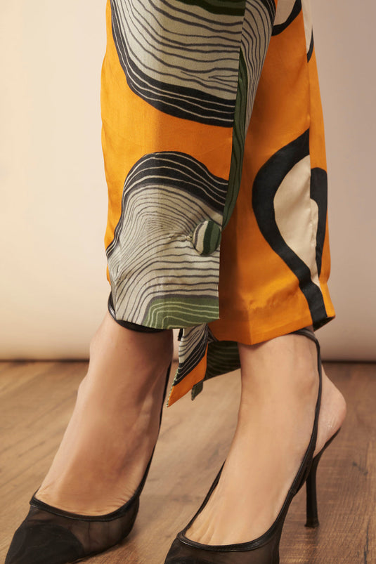 Ivory/Yellow Asymmetrical Hem Pants