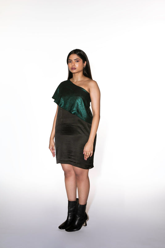 One Shoulder Metallic Dress