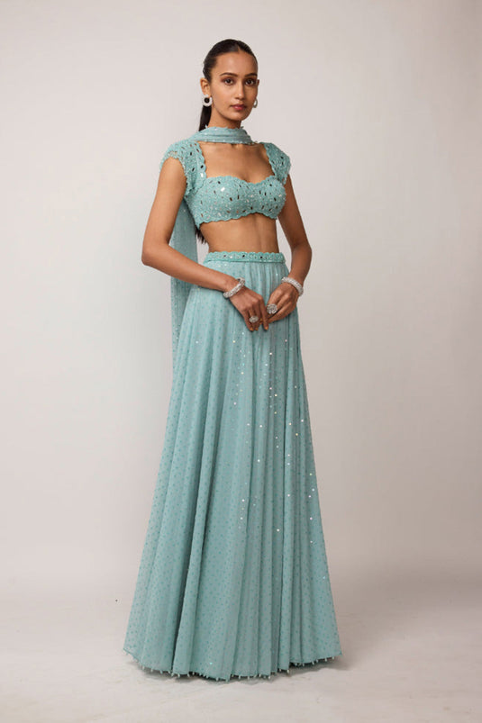Powder Blue Geogette Skirt Set