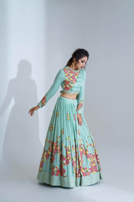 Powder Blue Embroidered Lehenga Set