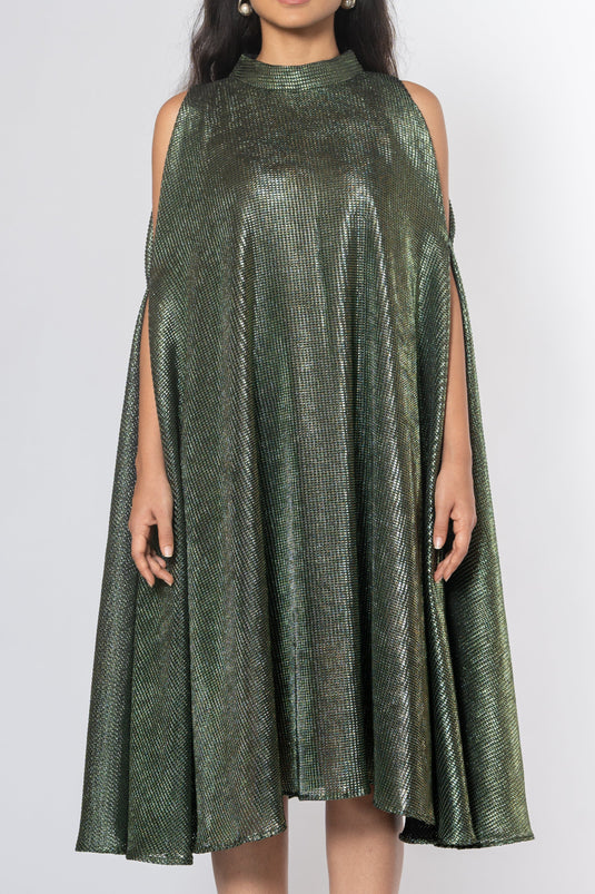 Metallic Cold Shoulder Dress