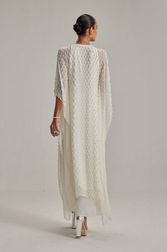 Off White Pearl Drop Kaftaan set