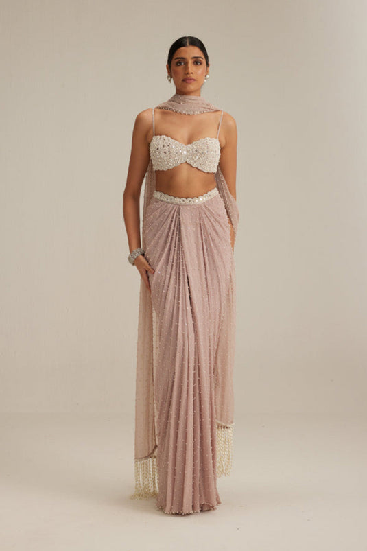 Ash pink Pearl Scattered draped skirt set