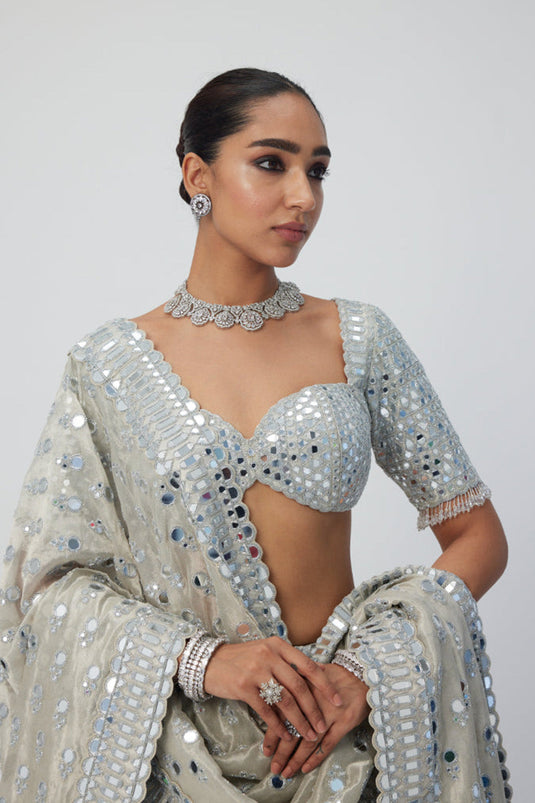 Silver Shimmer Organza Lehenga Set