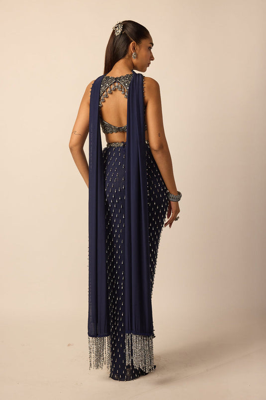Deep Blue Single Drop Draped Skirt