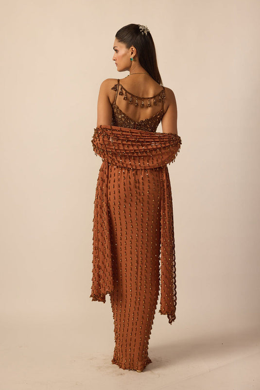 Metallic Copper Single Drop Skirt Set