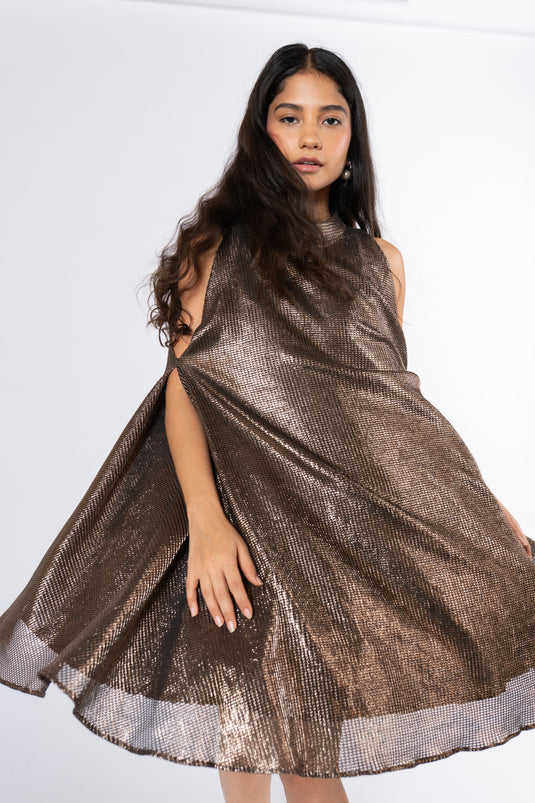 Metallic Cold Shoulder Dress