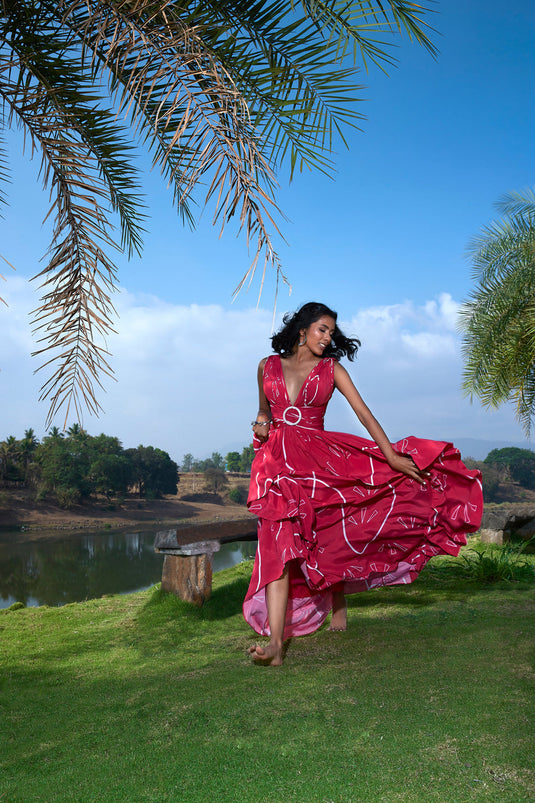 Pink Printed Maxi Dress