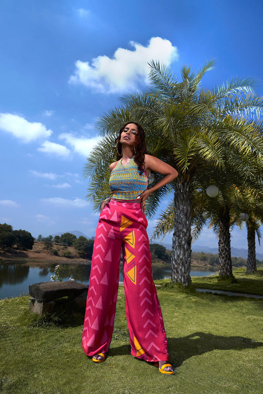 Pink Backless Top With Pants