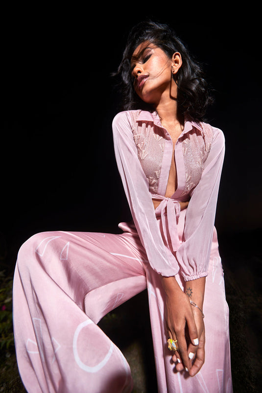 Pink Printed Satin Joggers