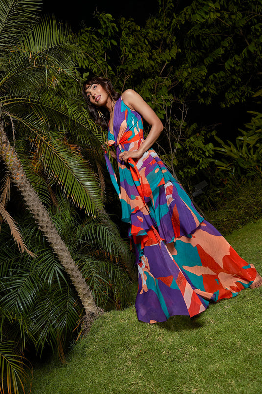 Printed Knot Layered Dress