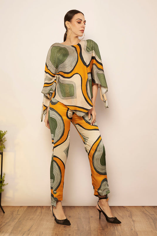 Ivory/Yellow Asymmetrical Hem Pants