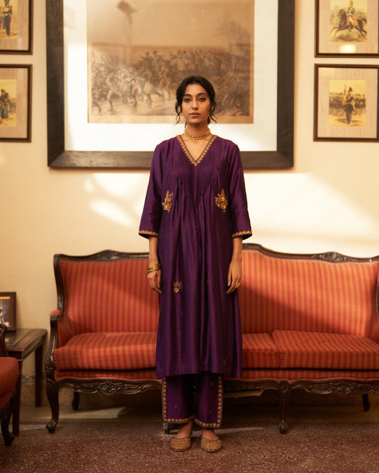 Rani Jamuni Sunahri Pleated Kurta set