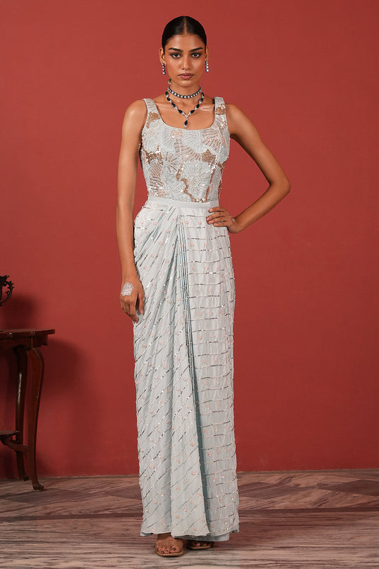 Embroidered Corset Blouse and Drape Skirt Set