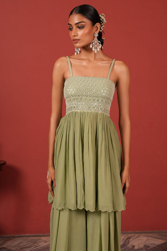 Embroidered Peplum Top & Palazzo Fusion Set