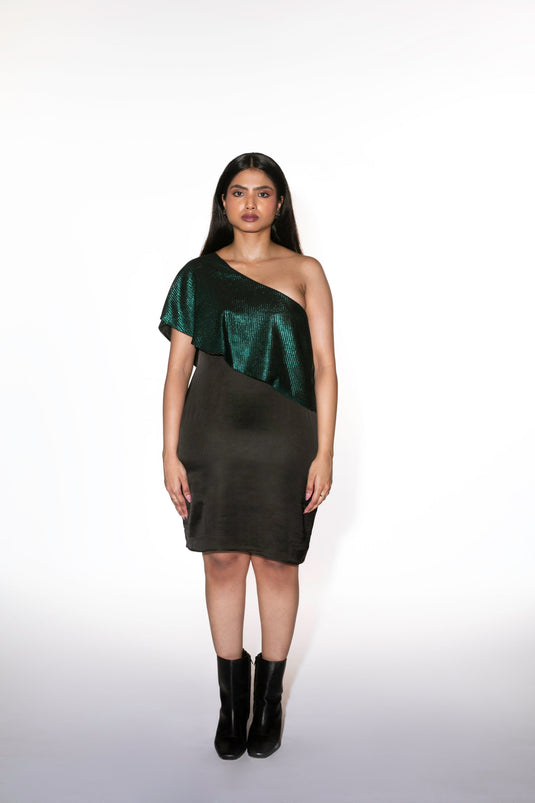 One Shoulder Metallic Dress