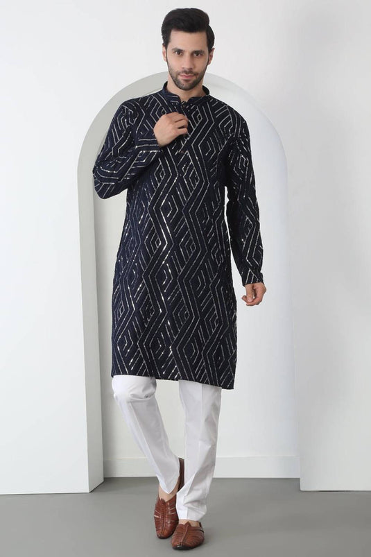 Chandra Barfi Black Cotton Embroidered Thread Barfi Kurta Set