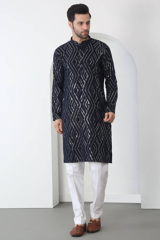 Chandra Barfi Black Cotton Embroidered Thread Barfi Kurta Set