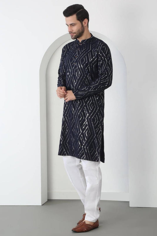 Chandra Barfi Black Cotton Embroidered Thread Barfi Kurta Set