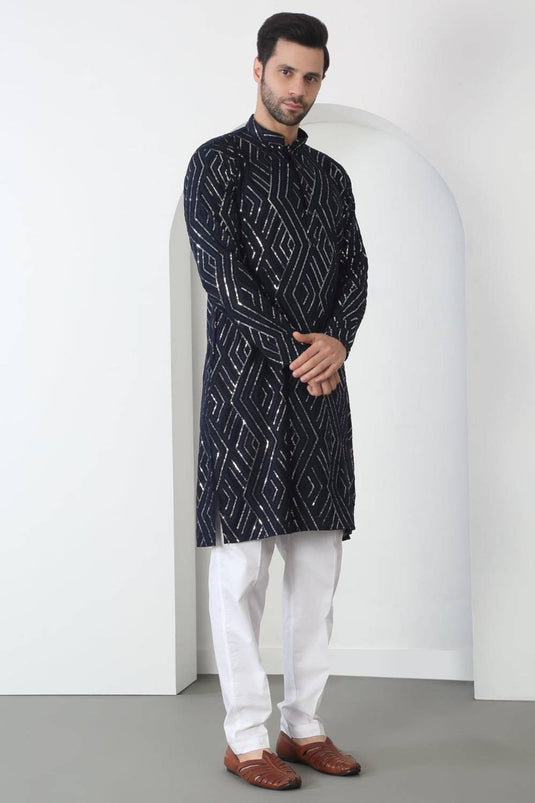 Chandra Barfi Black Cotton Embroidered Thread Barfi Kurta Set