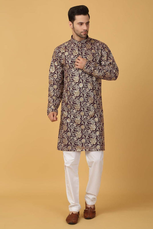 Zar Firdaus Embroidered Kurta Pants Set - Festive Purple