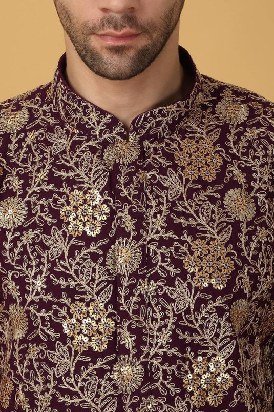 Zar Firdaus Embroidered Kurta Pants Set - Festive Purple