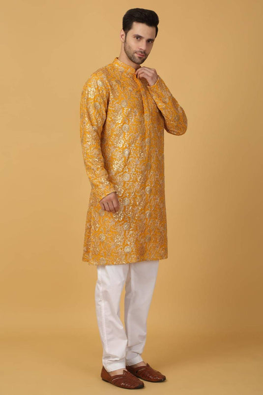 Zar Firdaus Embroidered Kurta Pants Set - Yellow