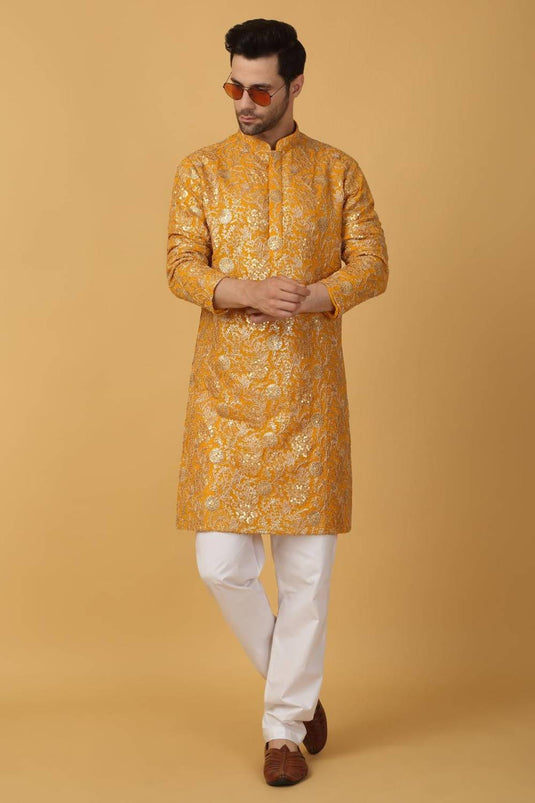 Zar Firdaus Embroidered Kurta Pants Set - Yellow