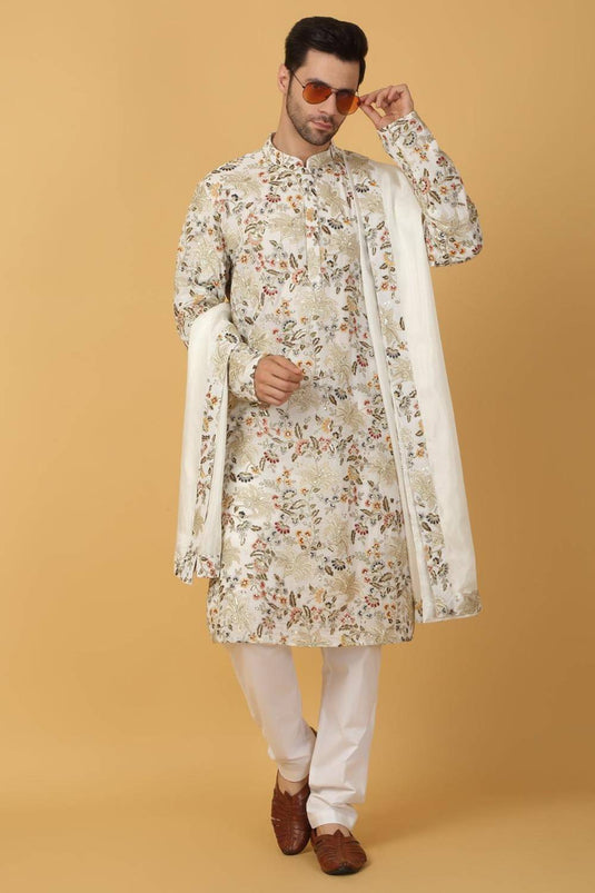 Aham Pushp Thread Embroidered Kurta Set - Ivory