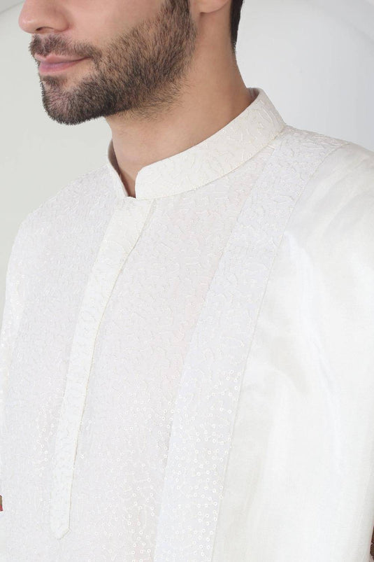 Kalki White Cotton Embroidered Floral Thread Kurta Set