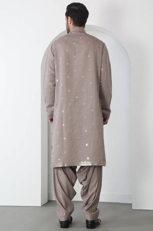 Aham Grey Cotton Embroidered Thread Grey Mirror Kurta Patiala Set