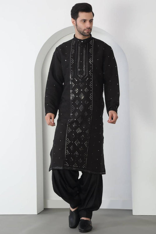 Akshat Black Embroidered Cotton Kurta Patiala Set