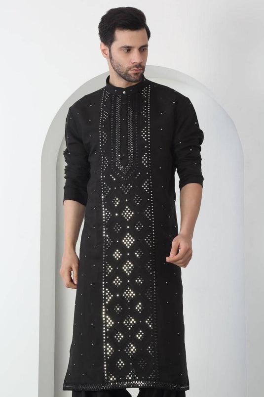 Akshat Black Embroidered Cotton Kurta Patiala Set