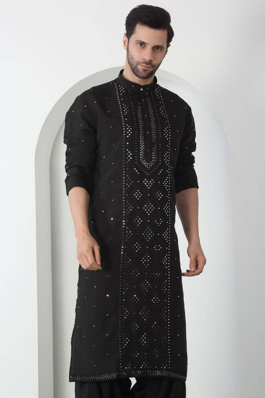 Akshat Black Embroidered Cotton Kurta Patiala Set