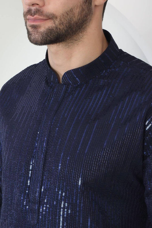 Neelkamal Dark Blue Cotton Embroidered Floral Thread Kurta Set With Dupatta